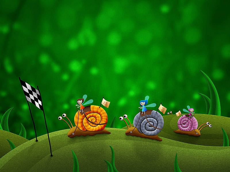 Friendship, colorful, 3d, green, abstract, snails, HD wallpaper