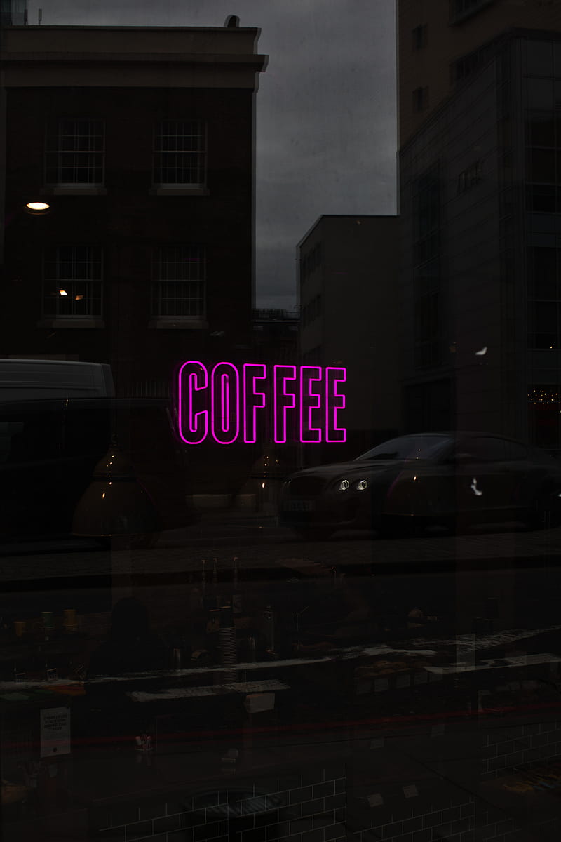 Coffee, glass, inscription, neon, shop, window, HD phone wallpaper