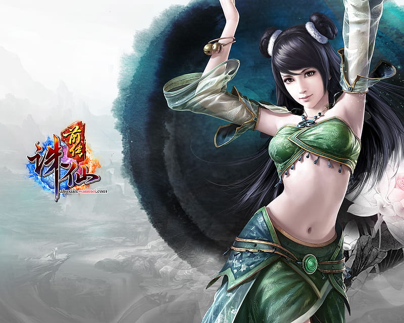 Jade Dynasty, pigtails, girl, video game, power, HD wallpaper