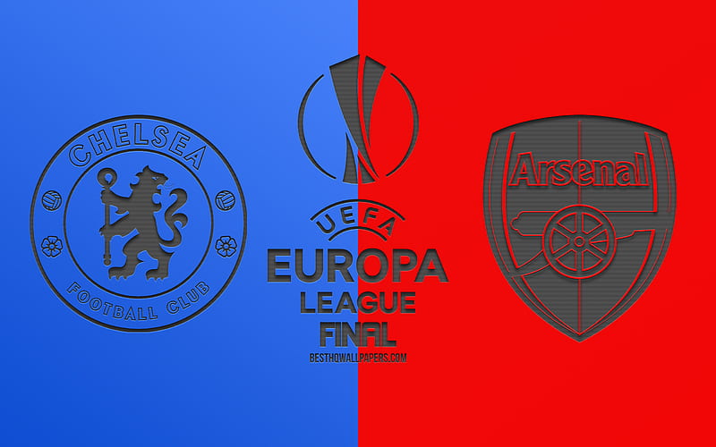 Chelsea FC vs Arsenal FC, 2019 UEFA Europa League, Final, red-blue background, logos, carbon texture, promo, football match, creative art, Chelsea vs Arsenal, football, HD wallpaper