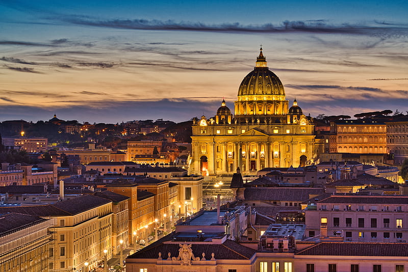 Religious, Vatican, Building, Cathedral, City, Night, St. Peter's Basilica, HD wallpaper