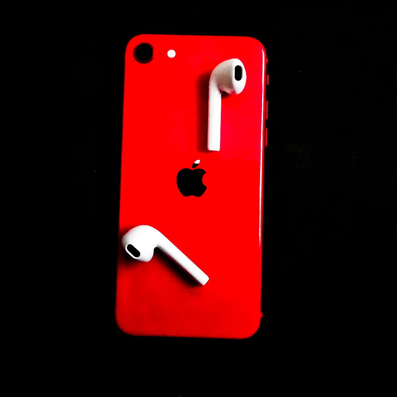 Iphone se , addiction, airpods, apple, high, love, music, red, HD phone wallpaper