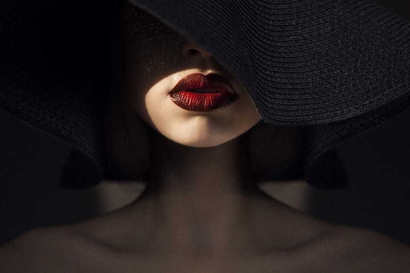 Red Black Lips Woman Hat Hd Wallpaper Peakpx