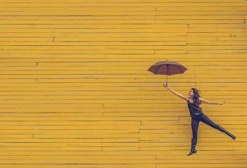 woman holding brown umbrella, HD wallpaper