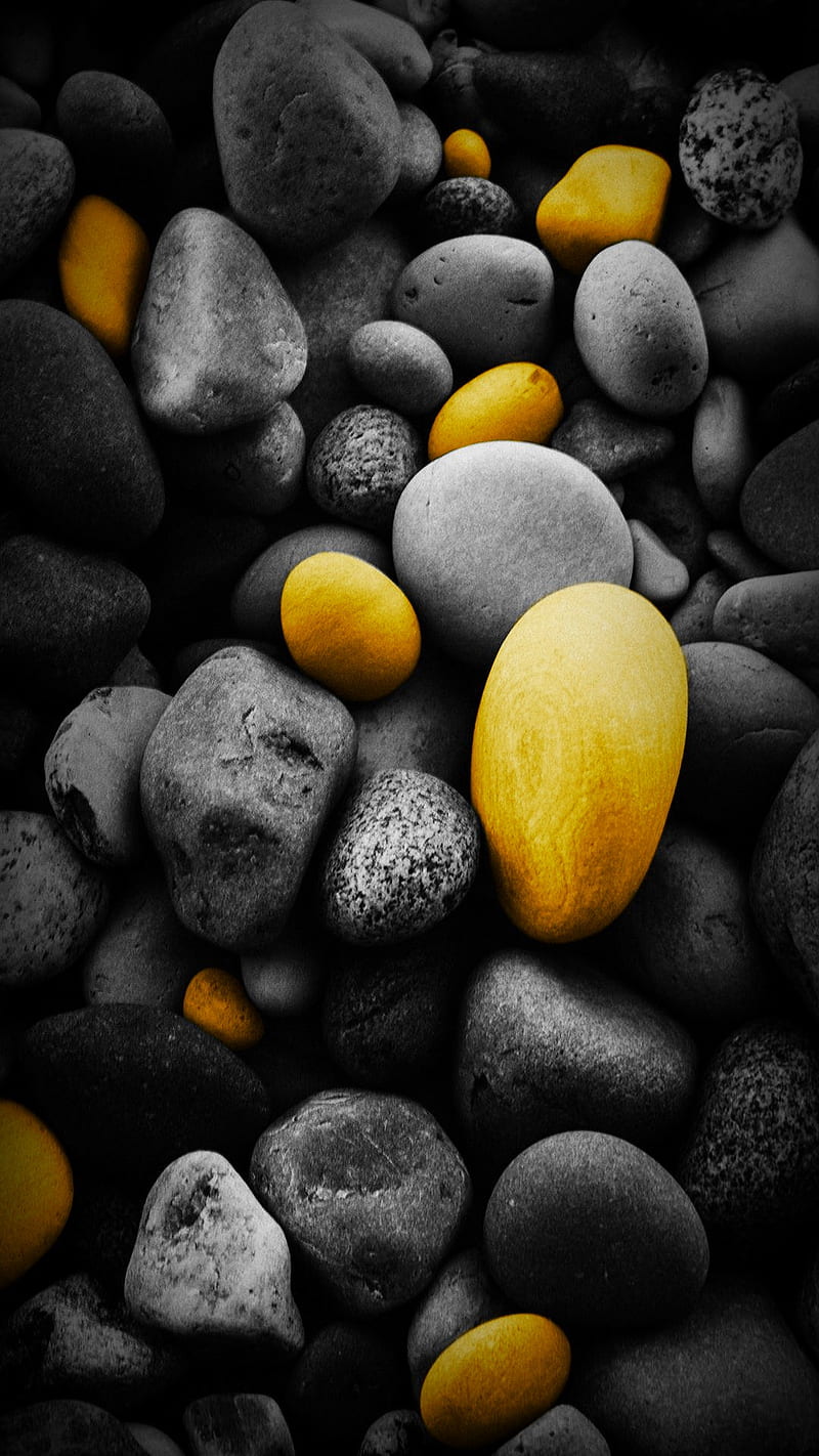 Yellow stones, black, gris, nature, stone, HD phone wallpaper