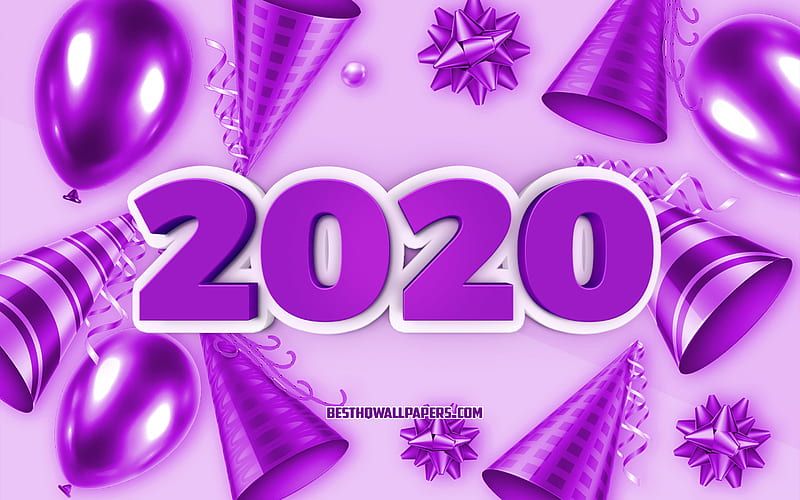 2020 New Year, Purple christmas background, 2020 Purple Background, 3d 2020 background, Happy New Year 2020, creative art, 2020 concepts, HD wallpaper