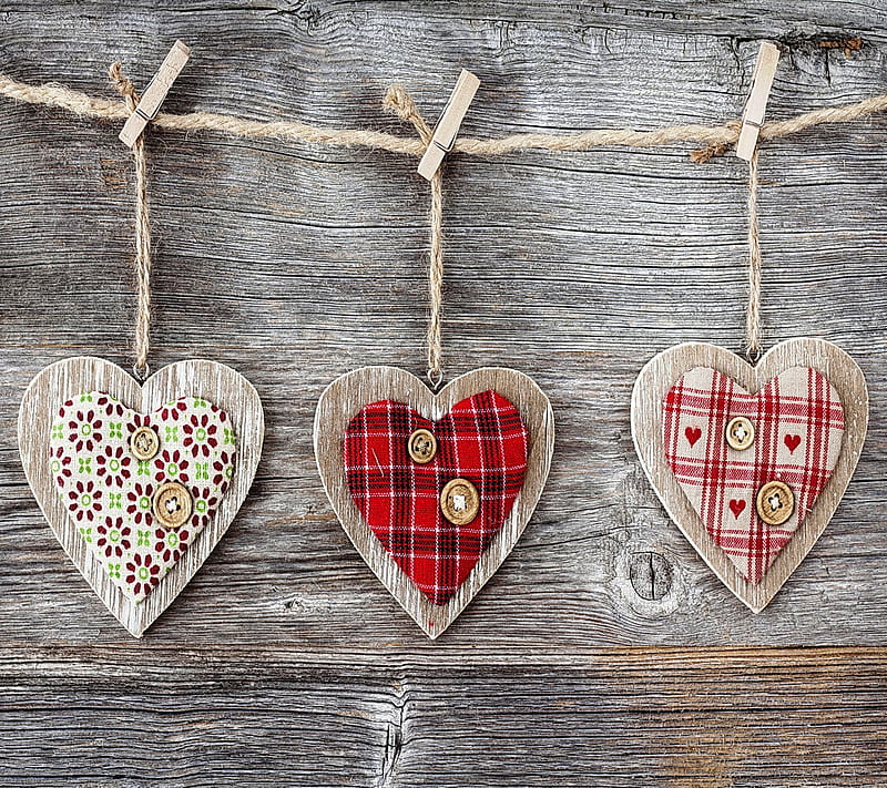 Wooden Hearts, heart, love, romantic, wood, HD wallpaper