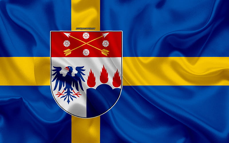Coat of arms of Orebro lan silk flag, Swedish flag, Orebro County, Sweden, flags of the Swedish lan, silk texture, Orebro lan, coat of arms, HD wallpaper