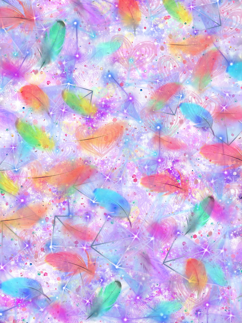 Feathers of color, color, feathers, sparkles, HD phone wallpaper