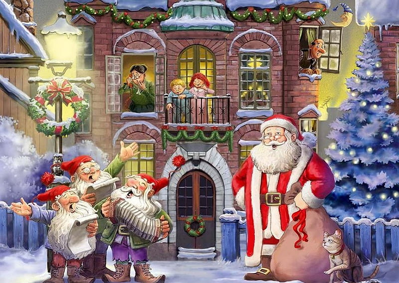 By Michael Philip Gustafsson - Christmas Carols, carol, art, michael philip gustafsson, tree, christmas, card, HD wallpaper