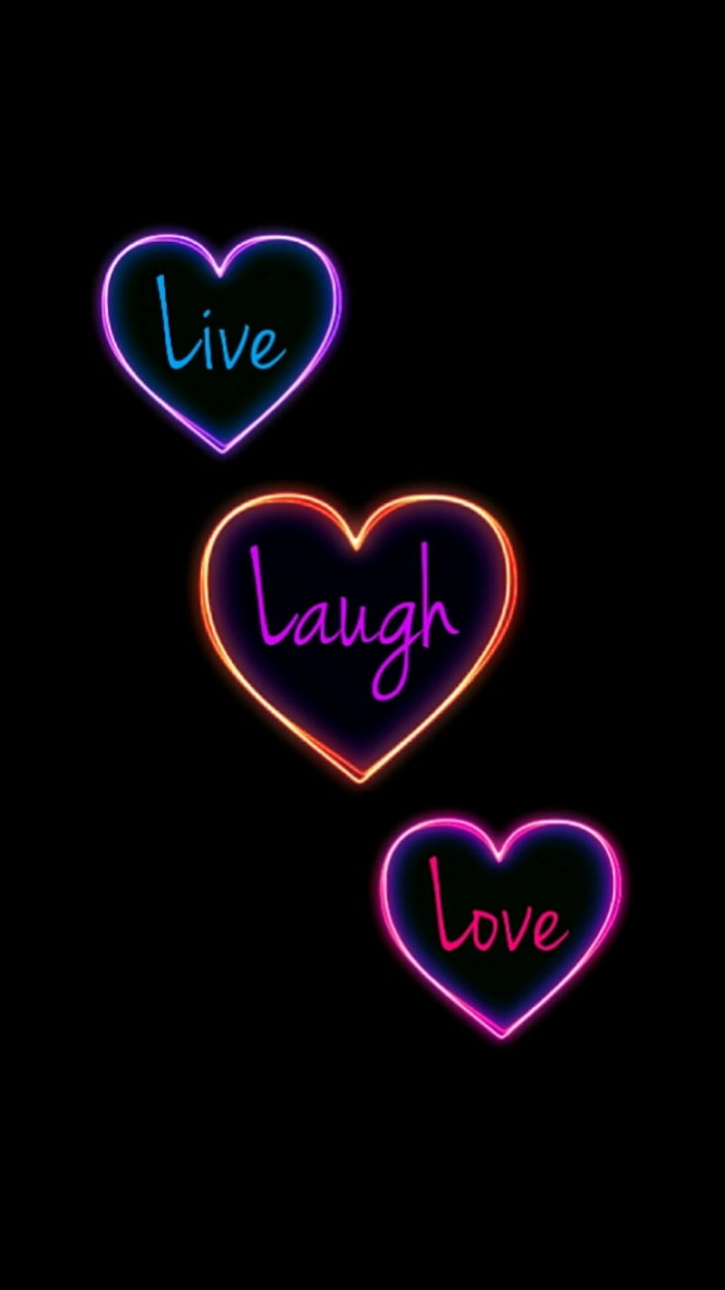 Live Laugh Love, colorful, happiness, corazones, neon, quote, rainbow, simple, HD phone wallpaper