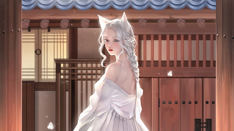 4536748 original characters dress white hair anime girls anime long  hair  Rare Gallery HD Wallpapers