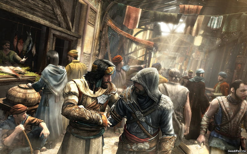 Assassin's Creed, assassins creed, istanbul, game, bazar, ezio, HD wallpaper