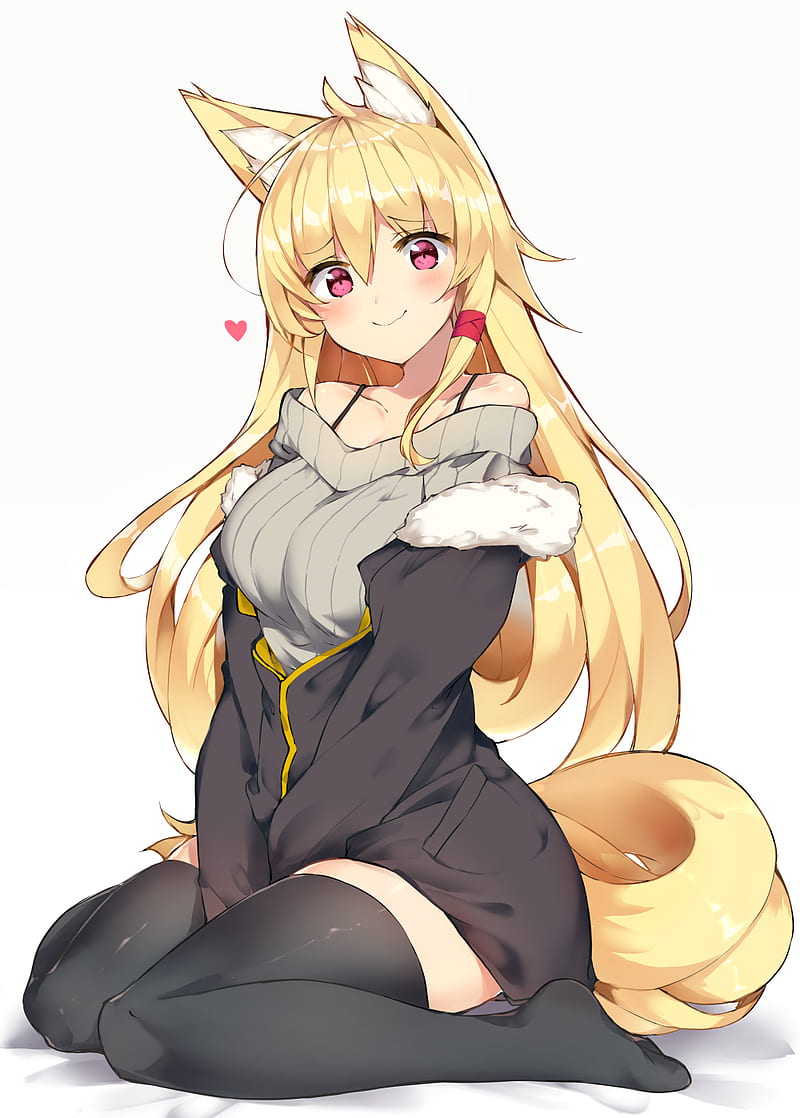 cute anime foxgirl with two fox ears on her head and | Stable Diffusion