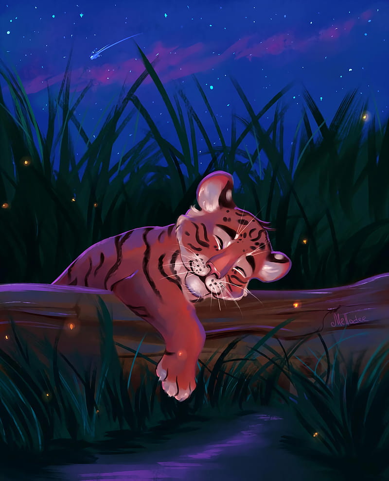 tiger, sleep, art, cute, HD phone wallpaper