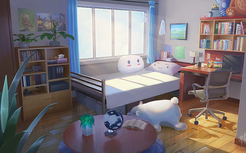 Living Room, room, books, bed, anime, interior, HD wallpaper | Peakpx