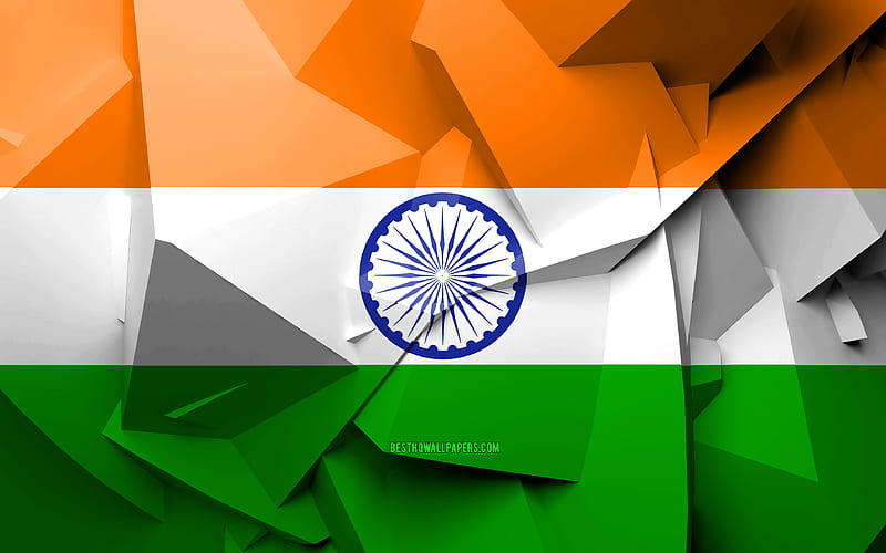 Flag of India, geometric art, Asian countries, Indian flag, creative, India, Asia, India 3D flag, national symbols, HD wallpaper