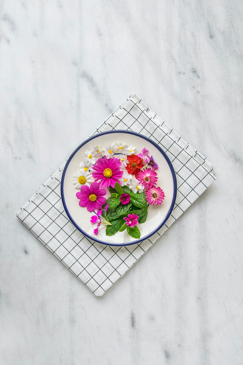 flowers, chamomile, plate, cloth, HD phone wallpaper