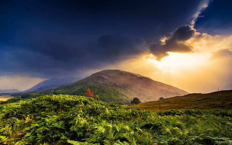 Isle of Skye, hills, mountains, sunset, Scotland, UK, HD wallpaper