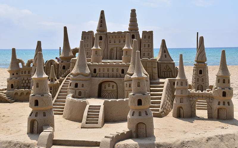 Sand Castle, beach, sand, castle, sea, HD wallpaper