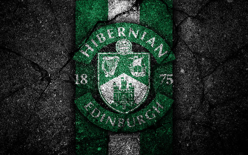 FC Hibernian emblem, Scottish Premiership, football, Scotland, Hibernian, asphalt texture, soccer, Scottish Football Championship, Hibernian FC, HD wallpaper