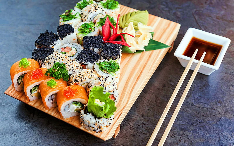 Food, Sushi, Chopsticks, Fish, Seafood, Still Life, HD wallpaper