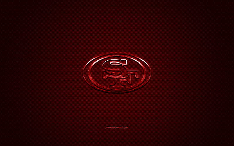 San Francisco 49ers, American football club, NFL, red logo, red carbon fiber background, american football, San Francisco, California, USA, National Football League, San Francisco 49ers logo, HD wallpaper