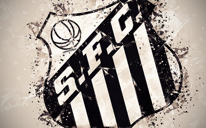 Santos FC, Santos Futebol Clube paint art, logo, creative, Brazilian football team, Brazilian Serie A, emblem, white background, grunge style, Santos, Brazil, football, HD wallpaper
