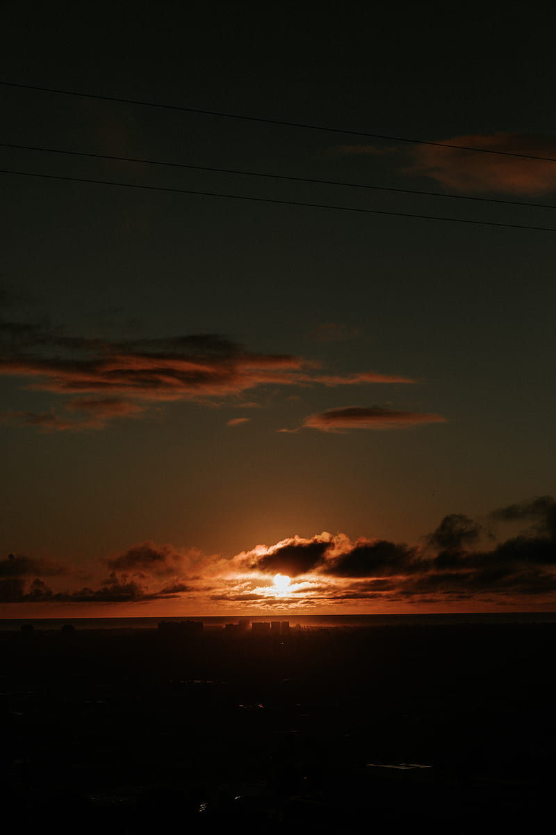 sunset, dark, dusk, clouds, horizon, HD phone wallpaper