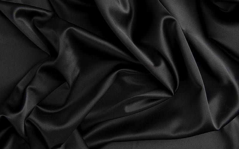 black fabric background macro, black silk texture, wavy fabric texture, silk, black satin, fabric textures, satin, 3D waves textures, silk textures, white fabric texture, black satin texture, HD wallpaper