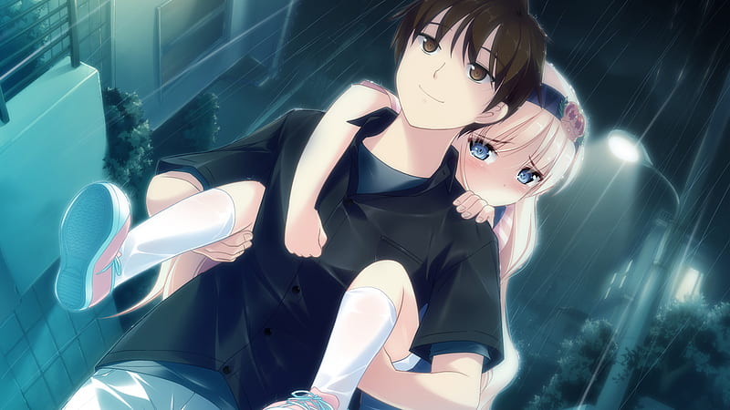 cute couple, cute, anime, love, rain, couple, HD wallpaper
