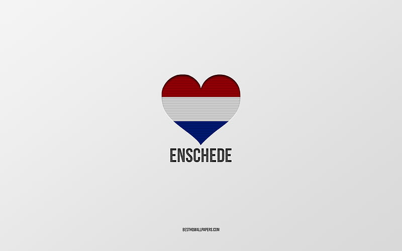 I Love Enschede, Dutch cities, Day of Enschede, gray background, Enschede, Netherlands, Dutch flag heart, favorite cities, Love Enschede, HD wallpaper