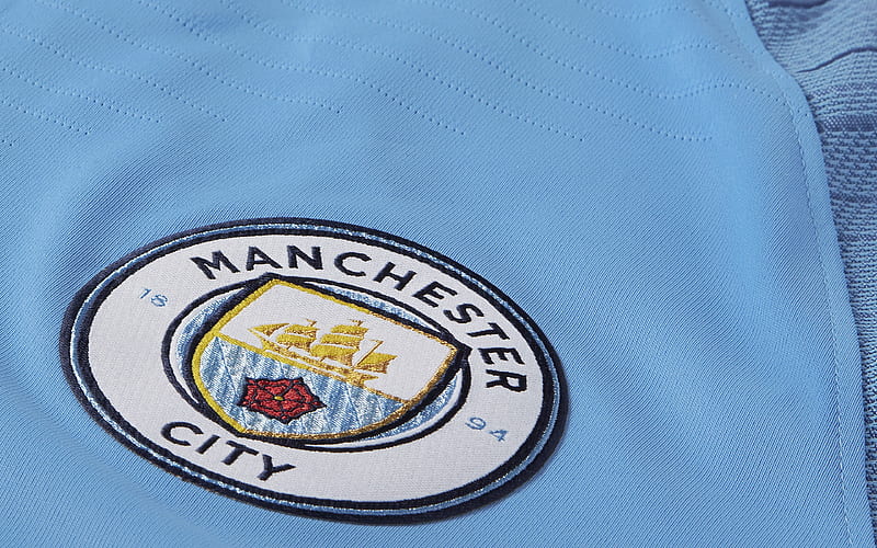 Manchester City FC, logo, emblem, English football club, Premier League, England, blue uniform, HD wallpaper