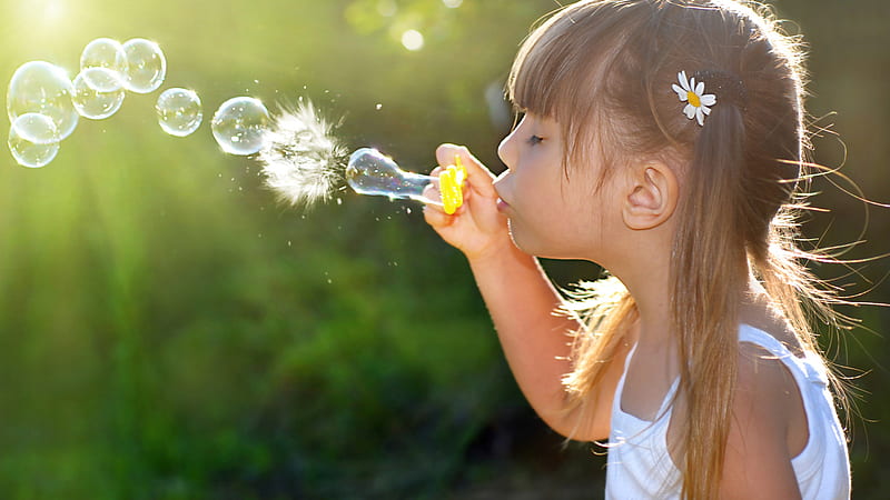 Blowing Bubbles, bubbles, blowing, young, girl, HD wallpaper