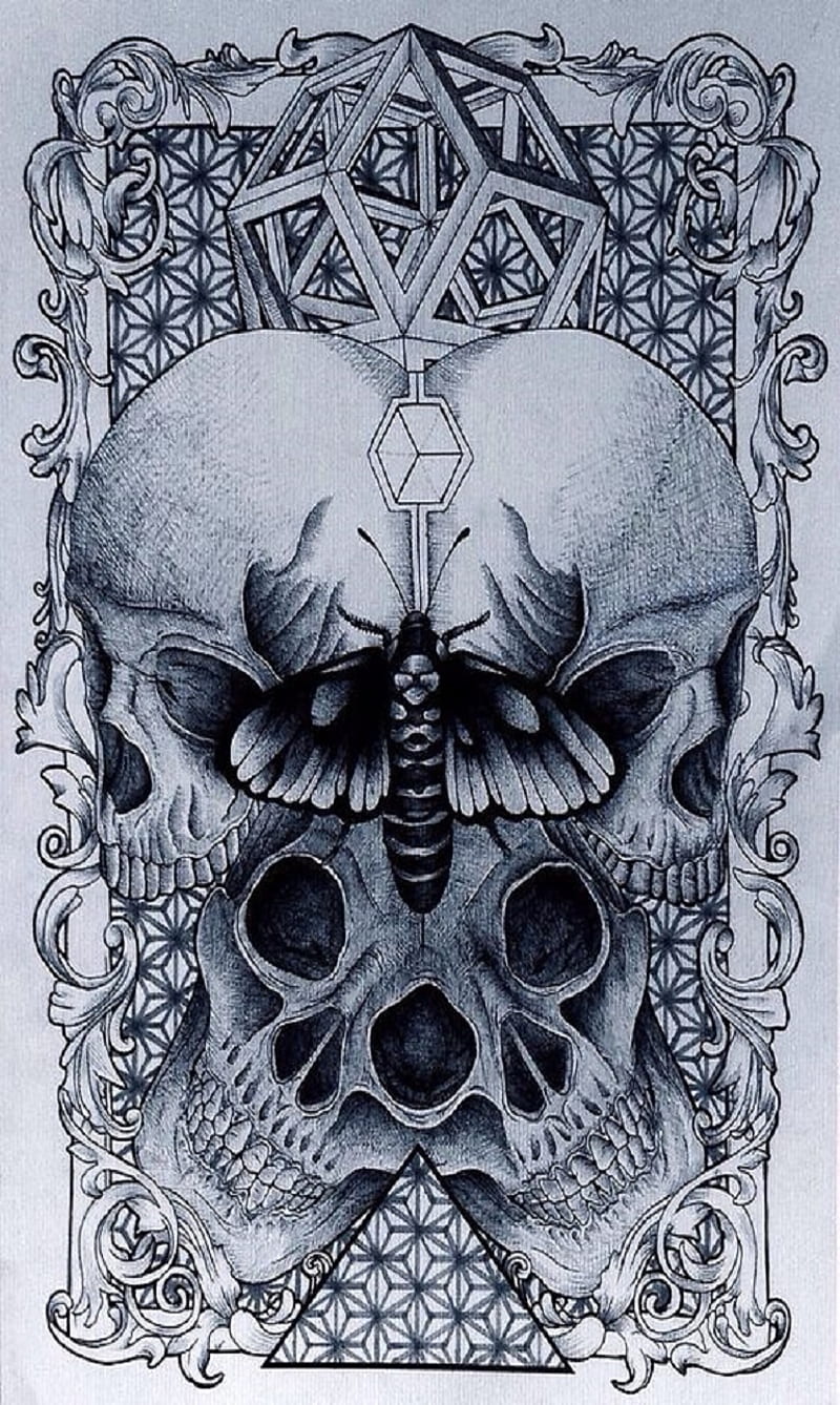 hypnotic , skulls, moth, HD phone wallpaper