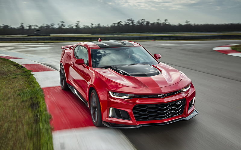 2017, red coupe, zl1, sports car, chevrolet camaro, racing track, HD wallpaper