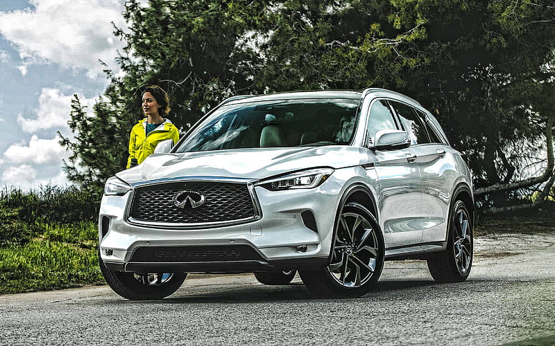 Infiniti QX50, 2020, front view, exterior, white crossover, new white QX50, japanese cars, Infiniti, HD wallpaper