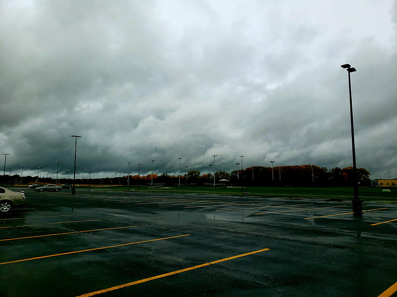 Cloudy sky, parking lot, water, nature, HD wallpaper