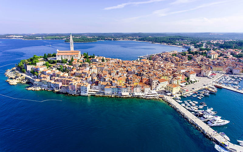 Rovinj, Adriatic Sea, summer, tourism, beautiful city, Rovinj cityscape, Istria, Croatia, Istrian peninsula, HD wallpaper