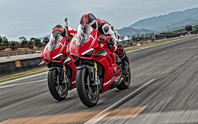 Ducati Panigale V4 R, 2019, red sports bike, racing motorcycles, new red Panigale V4 R, race track, italian sports bikes, Ducati, HD wallpaper