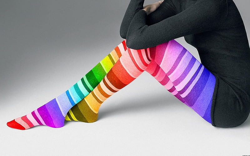 Rainbow Stockings, colorful, comfy, art, legs, bonito, soft, rainbow, woman, graphy, fantasy, stockings, girl, serene, digital, HD wallpaper
