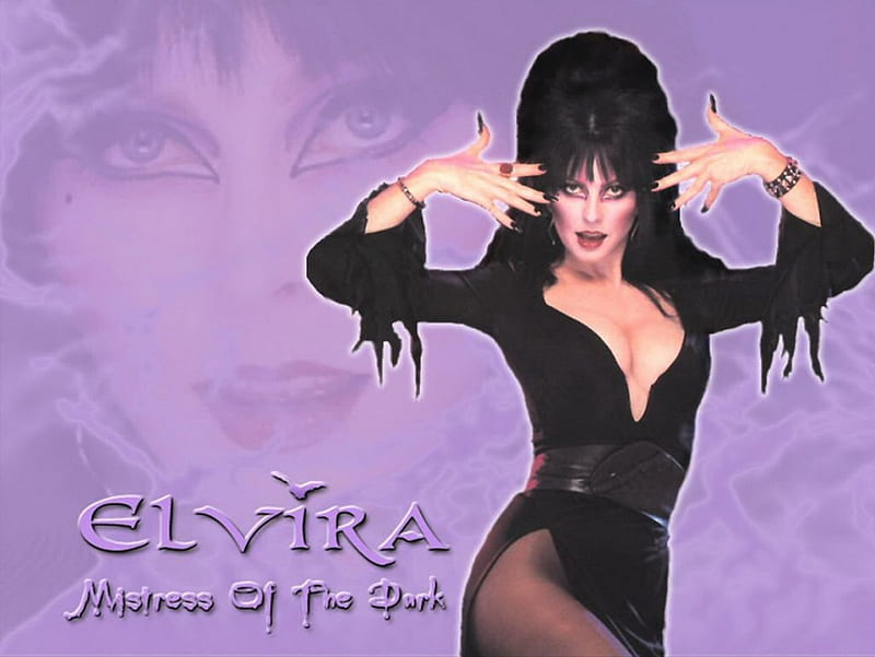 Elvira - Mistress Of The Dark 01, dress, mistress of the dark, legs, black, bonito, sexy, elvira, actress, makeup, wig, eyes, long hair, HD wallpaper