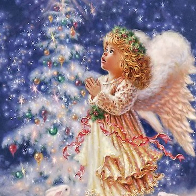 Little Christmas Angel, Christmas, cute, Tree, Angel, HD wallpaper