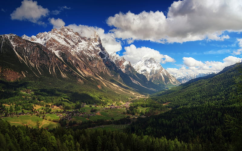 Dolomite Alps, mountain valley, summer, mountains, mountain range, Italy, HD wallpaper