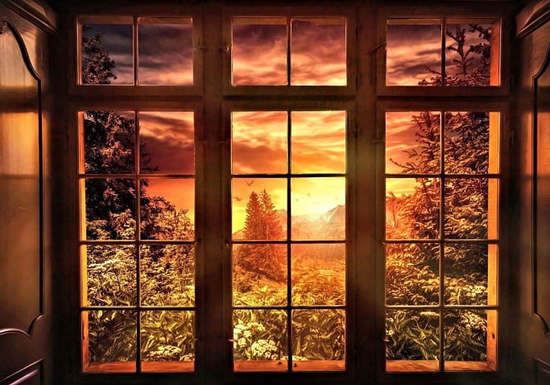 Great Window View, View, Window, Sunset, HD wallpaper