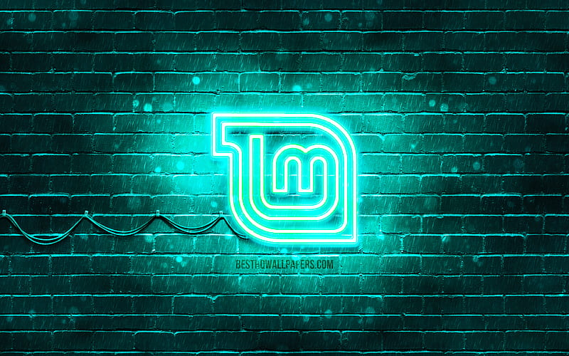 Linux Mint Mate turquoise logo turquoise brickwall, Linux Mint Mate logo, Linux, Linux Mint Mate neon logo, Linux Mint Mate, HD wallpaper