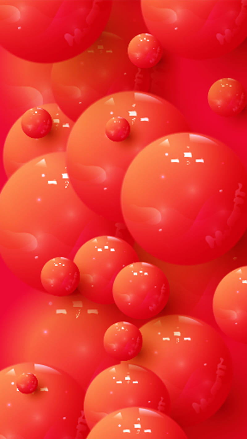 3D Red Balls Falling, 3D balls, 3D red background, orange, HD phone wallpaper