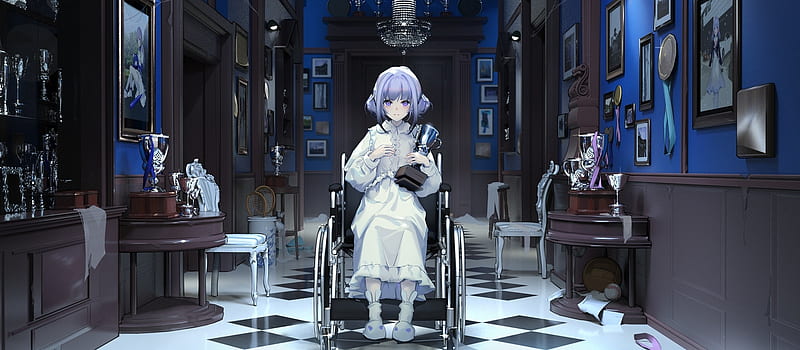 anime girl, purple hair, awards, white dress, Anime, HD wallpaper