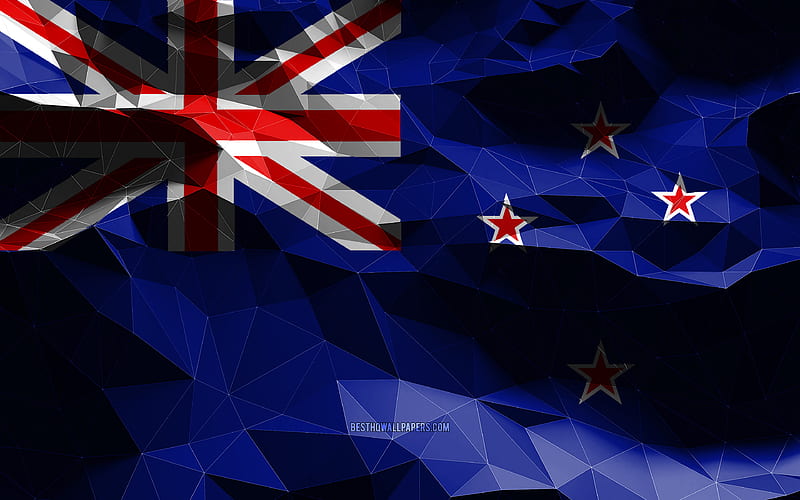 New Zealand flag, low poly art, Oceanian countries, national symbols, Flag of New Zealand, 3D flags, New Zealand, Oceania, New Zealand 3D flag, HD wallpaper