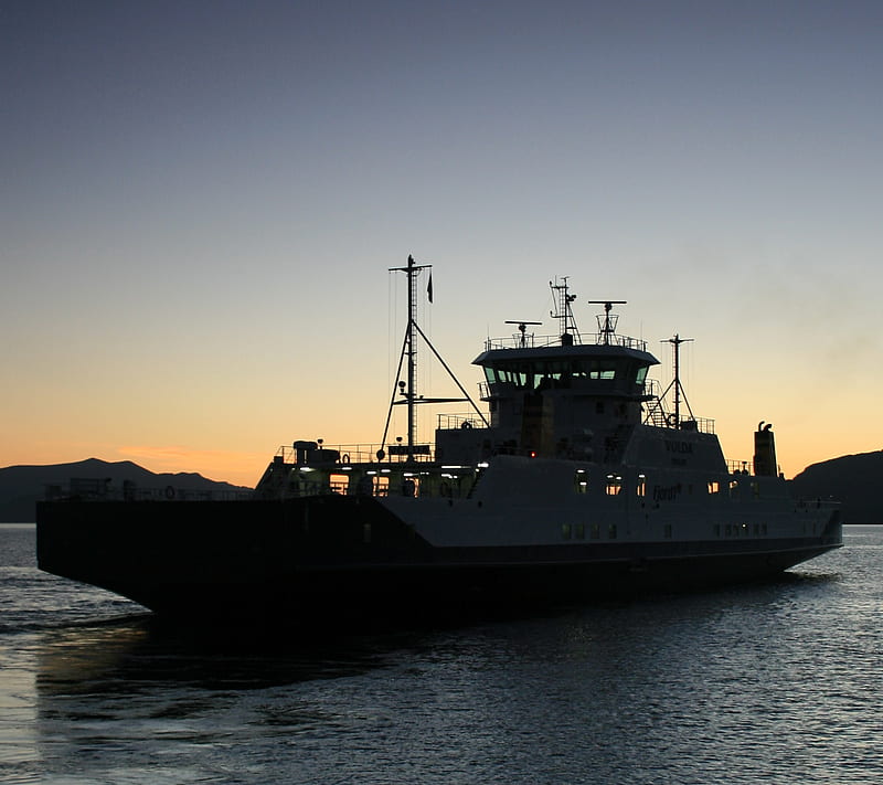Ferry, boat, evening, fjord, ship, transportation, water, HD wallpaper